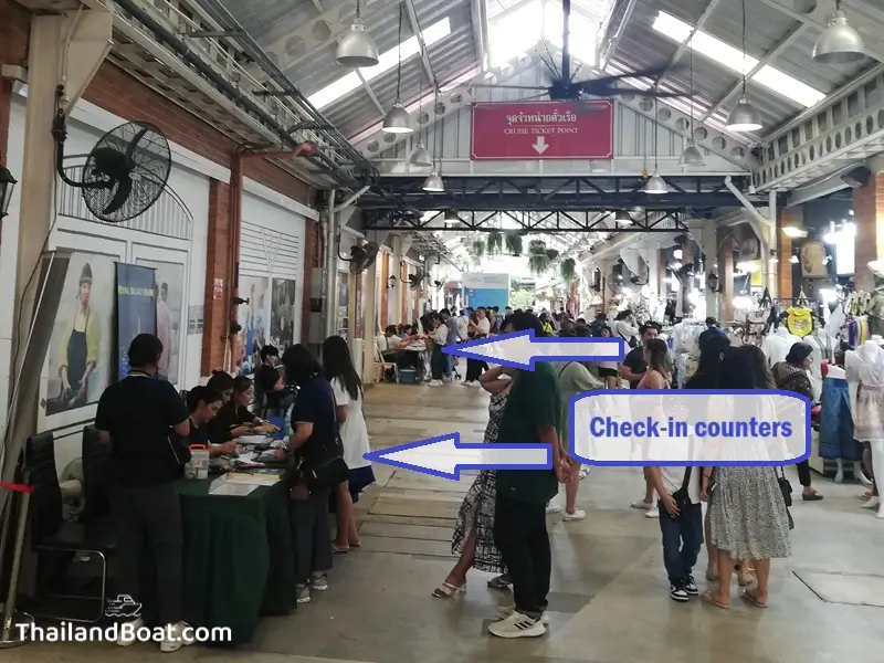 Cruise check-in counters at Asiatique The Riverfront Warehouse No. 7