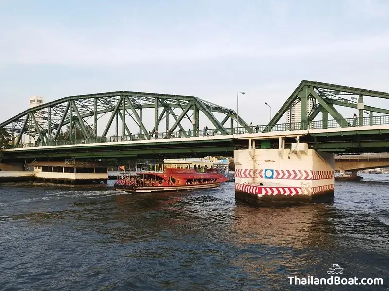 Orange Flag Boat of Chao Phraya Express Boat at Memorial Bridge Pier